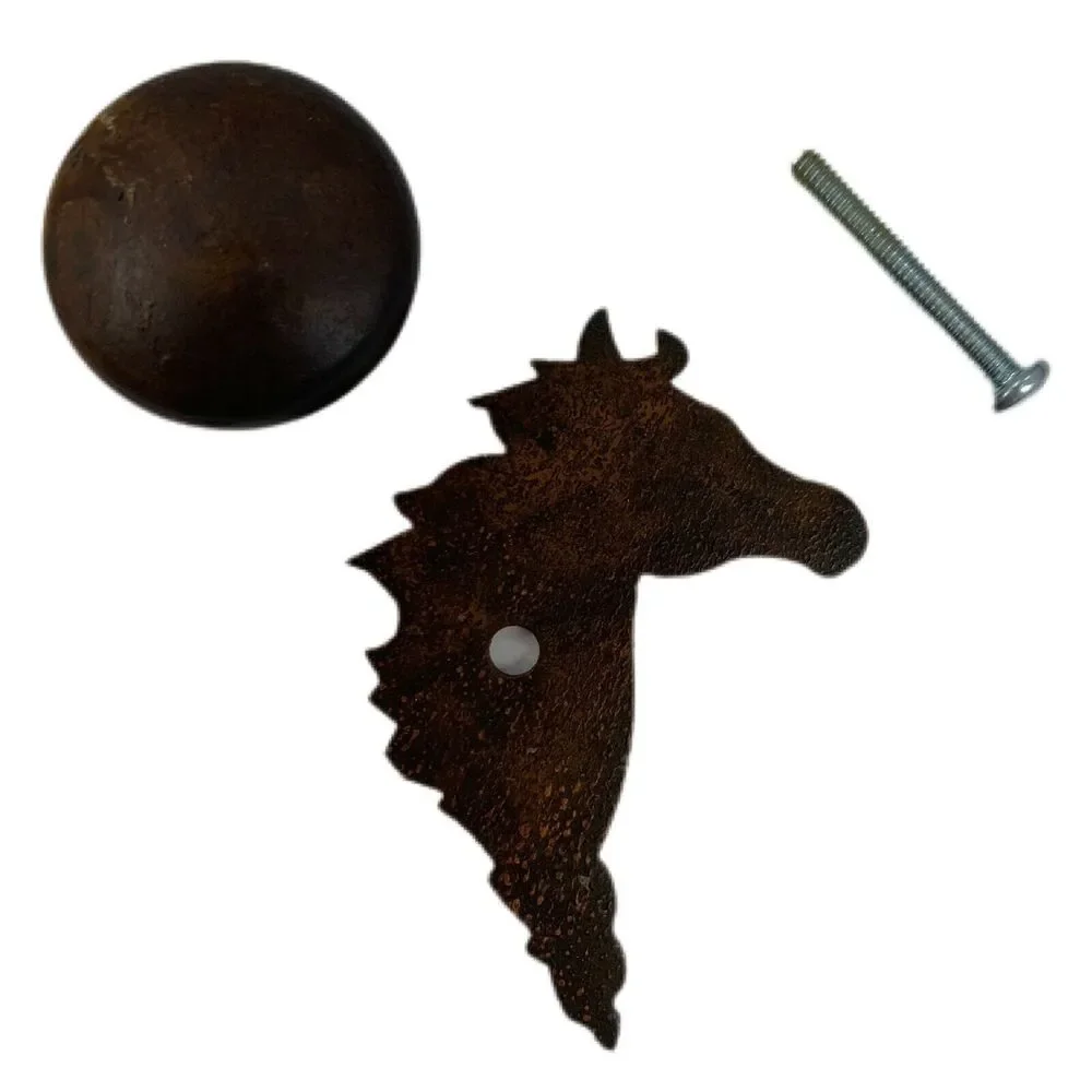 Metal Western Horse Head Drawer Knob Rust Patina Reversible Rustic Cabin Core